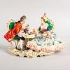 Dresdan Lace Porcelain Couple Figurine Playing Chess