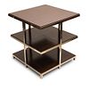 Mid century Modern Stainless Steel and Wood Two Tiered End Table