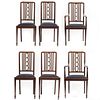 20th Century Set of 6 Art Nouveau Burled Inlaid Chairs