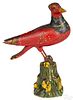 Carved and painted pine bird on perch, 19th c.