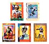 A Group of 5 Signed 1997 Topps Gallery Peter Max Football Cards,