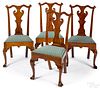Set of four Queen Anne walnut dining chairs