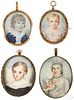 Four miniature watercolor portrait pendants