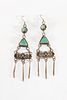 A Pair of Navajo Silver and Turquoise Earrings, ca. 1945