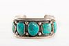 A Navajo Five Stone Turquoise and Silver Cuff, ca. 1950