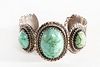 A Navajo Three Stone Turquoise and Sterling Silver Cuff Bracelet