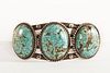 A Navajo Three Stone Turquoise and Silver Cuff, ca. 1950
