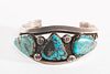 A Navajo Three Stone Turquoise and Silver Cuff Bracelet, ca. 1950