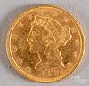 1880 five dollar Liberty Head gold half eagle coi