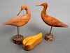 Carved Wood Bird Sculptures & Leaf Form Box, 3