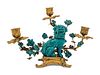 A Louis XV Style Gilt Bronze and Turquoise Glazed Porcelain Three-Light Candelabrum