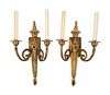 A Pair of Louis XVI Style Gilt Bronze Two-Light Wall Sconces