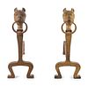 A Pair of Continental Brass and Iron Figural Andirons