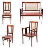 Sala. Siglo XX. En talla de madera y respaldos en bejuco tejido. Consta de: banca tú y yo, sillón y par de sillas. Piezas: 4.