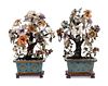 Two Chinese Hardstone Models of Flowering Trees in Cloisonne Bulb Dishes
