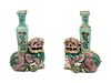A Pair of Chinese Famille Verte Painted Porcelain 'Buddhist Lion' Joss Stick Holders  