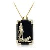 Erte Onyx and Diamond Lady and Leopard Pin/Pendant Necklace