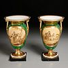 Pair Old Paris faux malachite urn vases