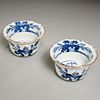 Pair Japanese blue and white tea bowls
