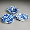 (3) Japanese blue and white leaf bowls