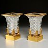 Pair Empire style dore bronze mounted glass urns
