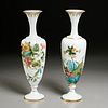 Pair French decorated opaline glass vases