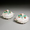 Pair antique painted covered vegetable dishes