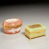 (2) French opaline glass dresser boxes