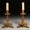 Pair French empire style gilt bronze lamps