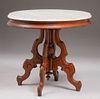 Victorian Walnut Marble-Top Oval Side Table c1890s