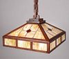 W.B. Brown Oak & Stained Glass Hanging Chandelier c1910