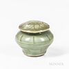 Miniature Celadon-glazed Stoneware Covered Jar