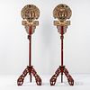 Pair of Red/Gold-lacquered Wood Floor Lantern Stands