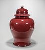 Tall Chinese Oxblood Porcelain Covered Vase