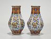 Pair Chinese Enameled Porcelain Hexagonal Vases