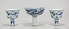 Three Chinese Blue and White Porcelain Stem Cups