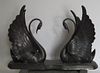 Large And Fine Quality Patinated Bronze Swans.