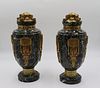 Pair Of Art Deco Gilt Bronze And Marble Urns.