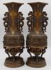 Pair of Japanese Meiji Bronze Vases with Dragons.