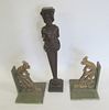 Antique Carved Wood Figure & A Pair Of Carved