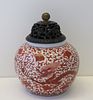 Antique Chinese Porcelain Jar With Wood Lid