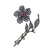 14K Gold Silver Diamond Ruby Flower Brooch Pendant