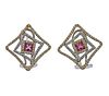 18K  Gold Diamond Pink Gemstone Earrings