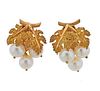 Mario Buccellati 18K Gold Pearl Leaf Earrings