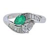 Cartier Platinum Diamond Emerald Bypass Ring 