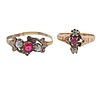 Antique Gold Diamond Pearl Ruby Ring Lot of 2