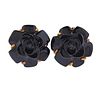 18K Gold Diamond Onyx Camellia Flower Earrings