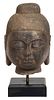 Carved Stone Buddha Head Mounted on Marble Base