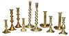 Five Pairs of Brass Candlesticks
