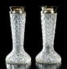 Pair Cut Glass Vases with Silver Rims